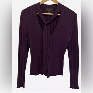 Intermix Women's Purple Ribbed Pullover Sweater w/ Front Tie Size L